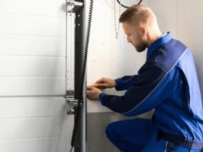 un operatore installa un cancello automatico